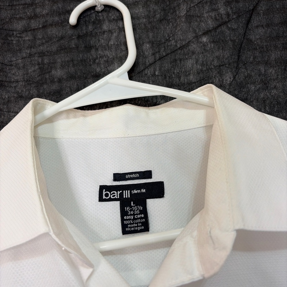 Bar III White Dress Shirt Slim Fit Stretch men’s size L 16–16.5 34–35(A215)✨ - Picture 5 of 9
